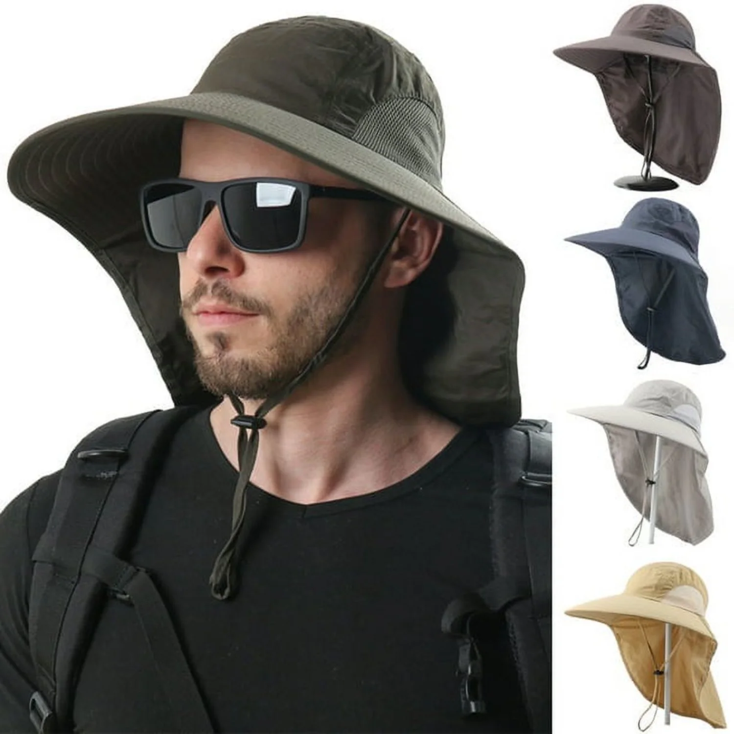

Men's Waterproof Breathable Safari Cap with 50+ UPF Protection and Wide Brim Fishing Hat, Sun Hat with Neck Flap for Outdoor Act