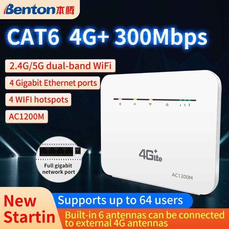 Benton Dual Band WiFi 4G+ LTE Router AC1200M 4G+ SIM WiFi Router Repeater with Gigabit WiFi Modem 4G+ Router for SIM Card