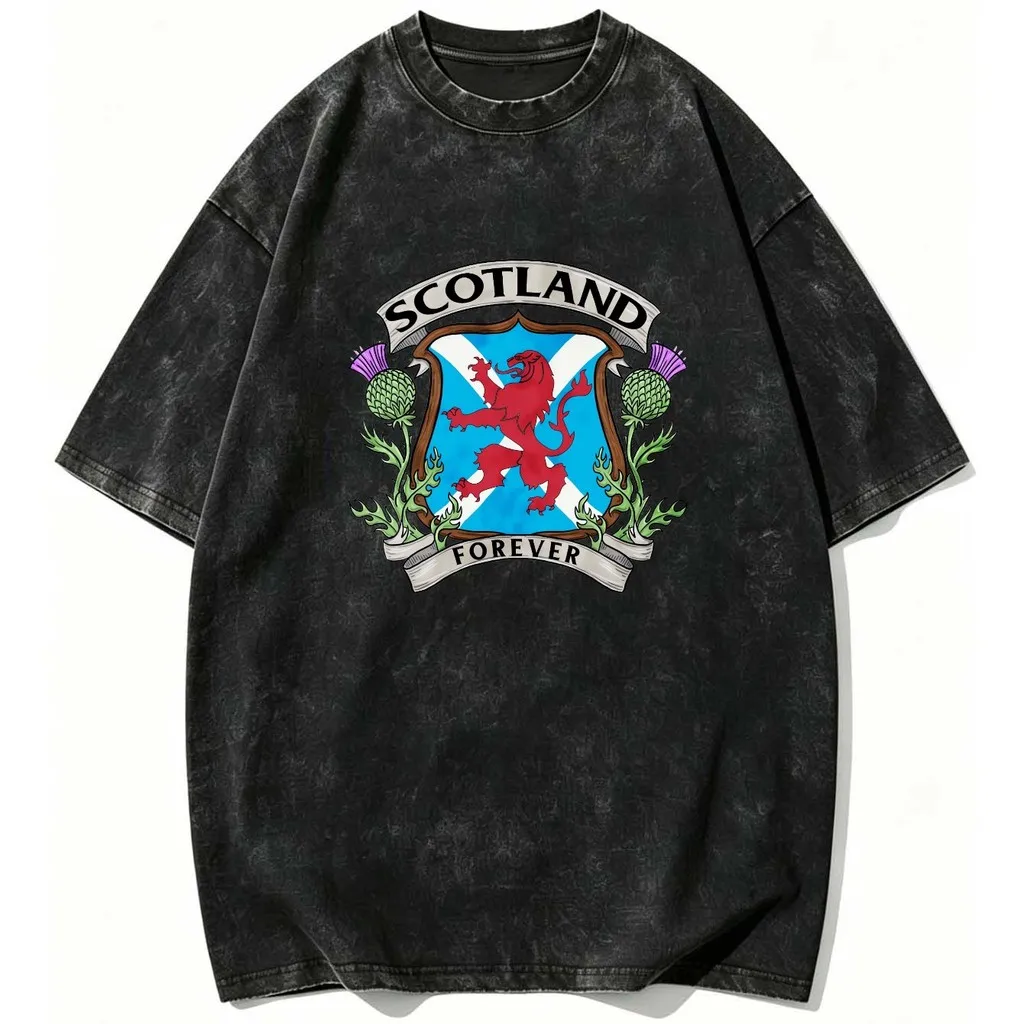 CLOOCL Scotland Forever Lion Thistle Shield Printed T-shirt Premium Heavyweight Retro Washed Harajuku Tees