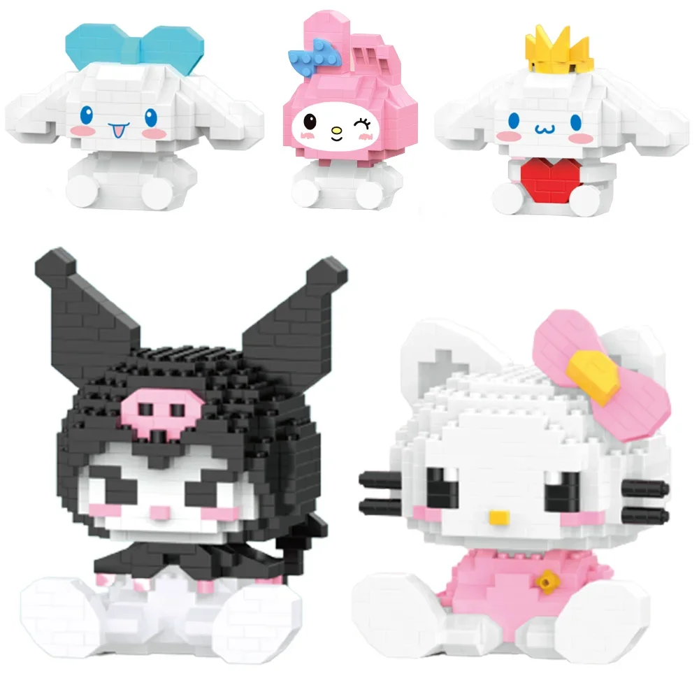 Hello Kitty Block Sanrio figura de construcción de Anime Kuromi juguetes ensamblados adorno decorativo modelo rompecabezas para niños regalos de muñecas