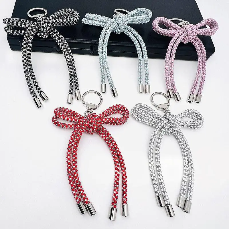Handmade Butterfly Knot Crystal Flash Mobile Phone Pendant Bag Accessory Elegant Personality Style Keychain Decoration