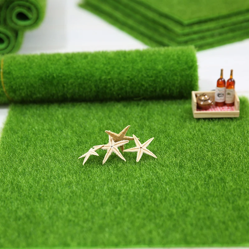 Alfombra de césped de 15x15cm, alfombras de césped artificiales verdes, césped Artificial verde musgo para jardín, accesorios de micropaisajismo DIY