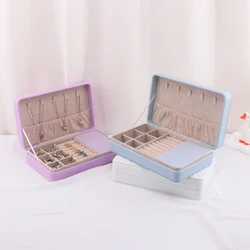 Leather Jewelry Box Light Luxury Earrings Necklace Storage Box with Lock Jewelry Organizers Storage