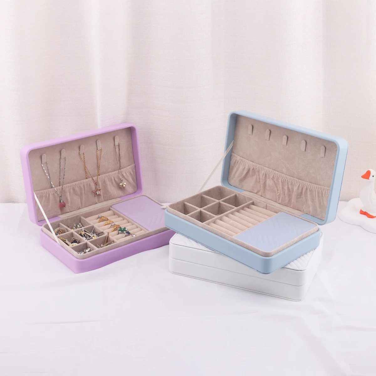  Leather Jewelry Box Light Luxury Earrings Necklace Storage Box with Lock Jewelry Organizers Storage