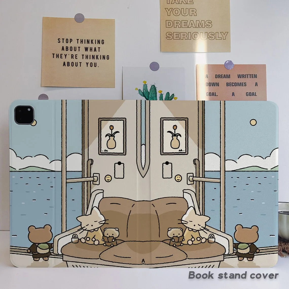 Capa Kawaii para iPad Air, Bear, Cat, Ocean, Air 5, 4th, 10.9, Pro 11, 10.2, 8, 9th, Air3, Pro 10.5, 10th, 2022, Kawaii, porta lápis