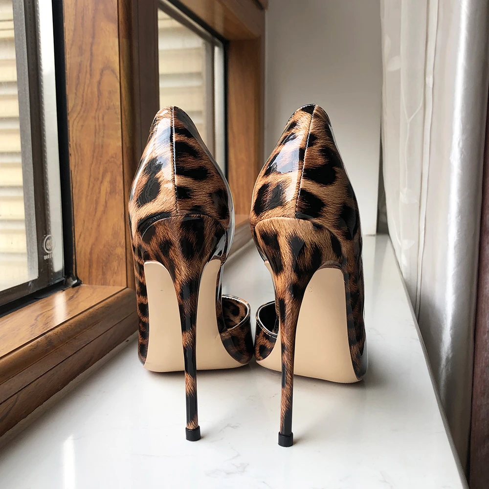 Tikicup Glossy Leopard Women Pointy Toe Side Cut High Heel Shoes for Party Dress Sexy Ladies Evening Dress Stiletto Pumps