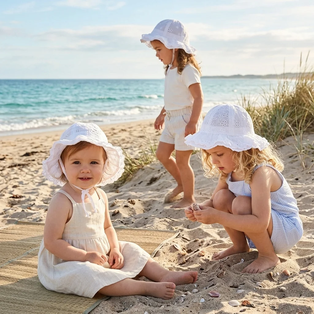 

Summer Sweet White Lace Bucket Hat Princess with Rope Toddler Sun Hat Ruffle Sunscreen Baby Fishermen Hat Beach