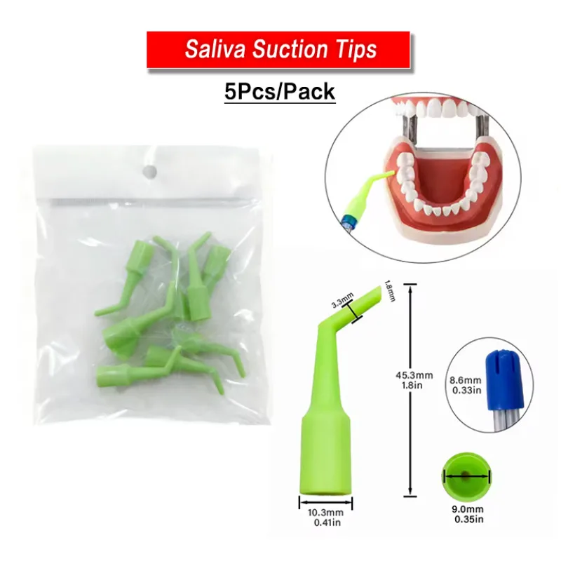 10Pcs Dental Saliva Ejector Set Long Curved Tube High Temperature Resistant Blue Tip Plastic Oral Care Disposable Supplies Tools