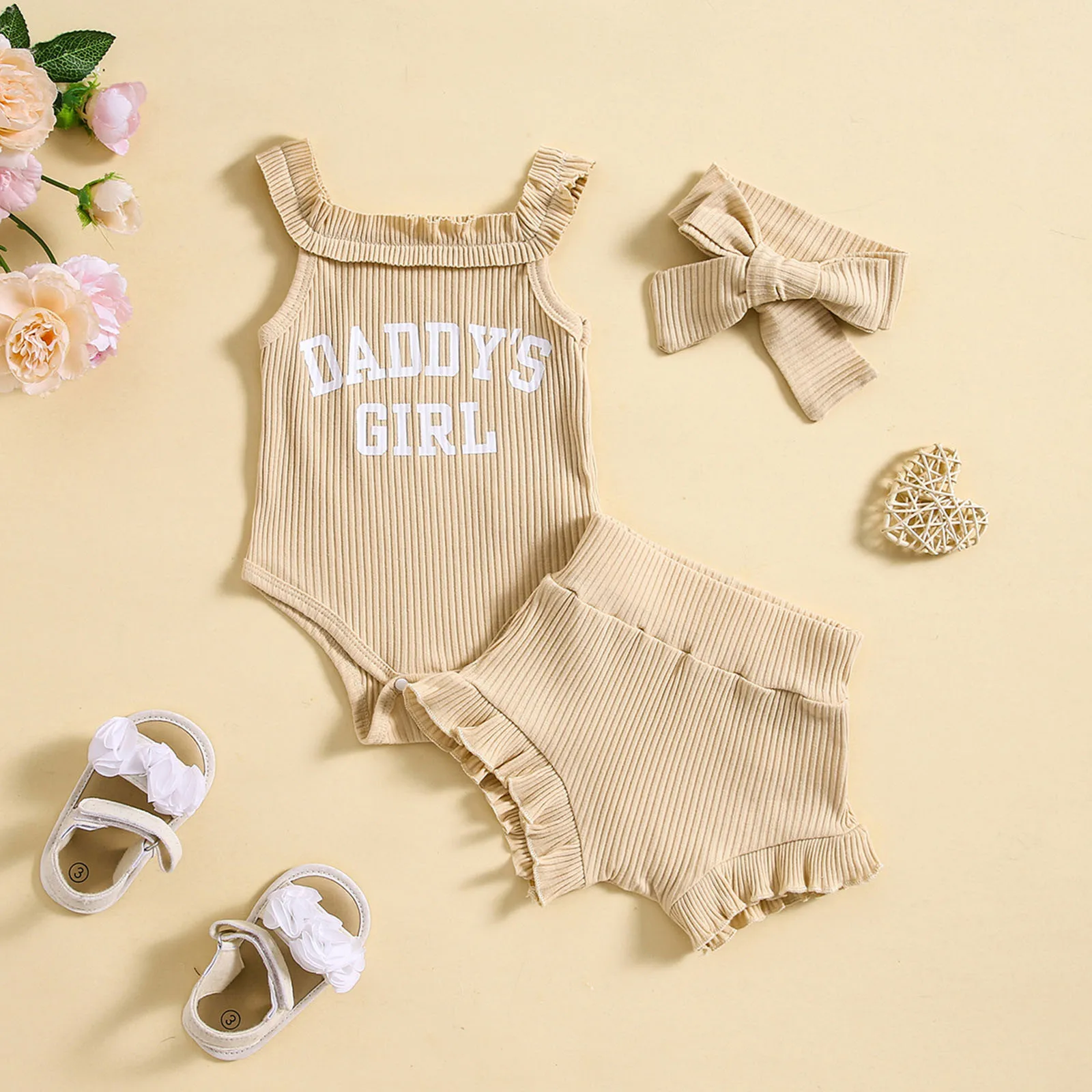 

Girls Shorts Pajamas Set Size 6 Toddler Girls Summer Sleeveless Letter Prints Tops And Shorts Headbands 3PCS Outfits Simple Baby