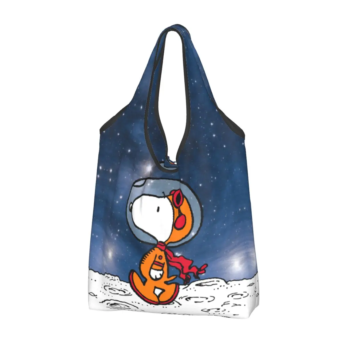 Reusable SPACE Snoopy Astronaut Cute Shopping Bags for Groceries Foldable Grocery Bags Washable Large Tote Bags