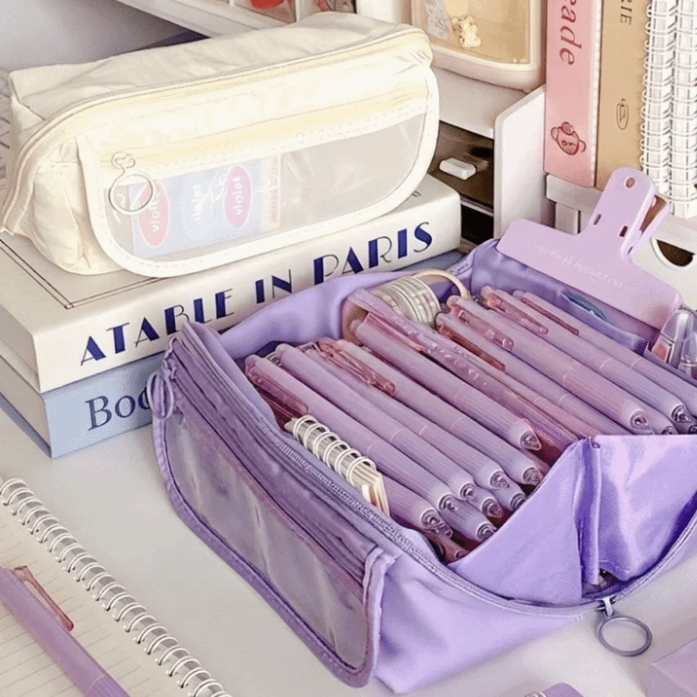 Large Capacity Multi-Compartment Pencil Case Polyester Wear-resistant Stationery Organizer Multi Layer Durable Pen Storage Pouch