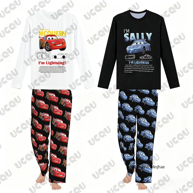 

Мужской спортивный костюм с принтом Lightning Mcqueen & Sally, осенняя футболка с длинными рукавами + пижамные штаны, комплекты, повседневный костюм для пары, комплект из 2 предметов