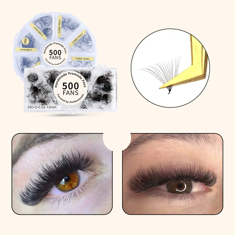 0.03 Mega Volume Lash Extension Pro Made Fans 12D to 20D Matte Black Loose Promade Fans Mix Length Eyelash Extension