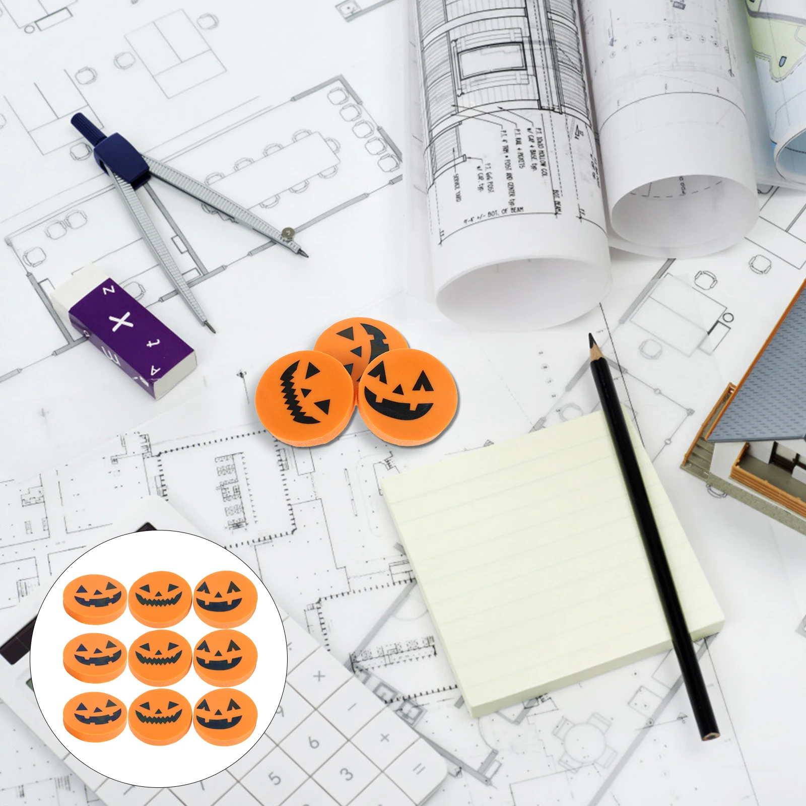 

36 Pcs Pumpkin Eraser Creative Novelty Stationery Cartoon Pencil Student Stationary