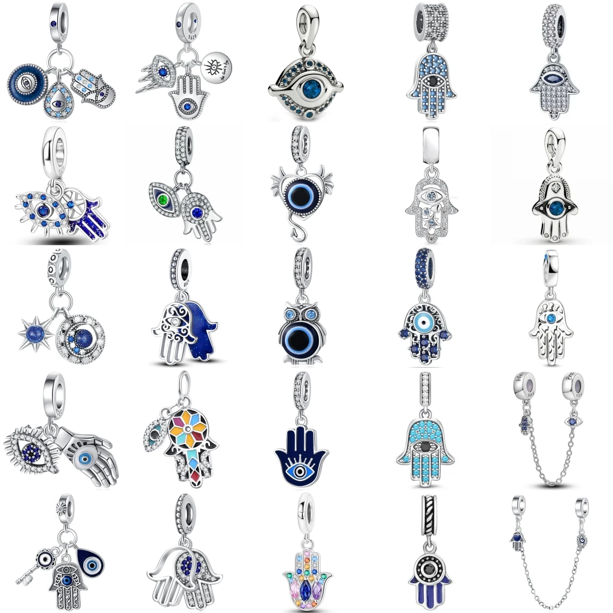 

925 Sterling Silver Evil Eye Charms Blue Crystal Lucky Amulet Beads, Fits Bracelet Women Jewelry Making DIY Accessories