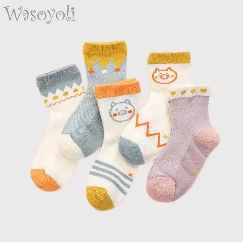 

Children Short Socks 5 Pairs / Lot 1-10 Years Colorful Kids Sping Summer Thin Cotton Girls Boys Cute Socks Clothing