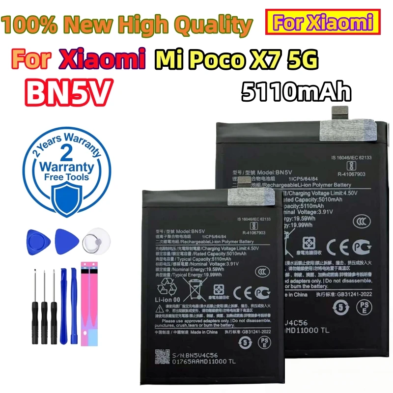 100%New High quality BN5V 5110mAh Lithium battery For Xiaomi Mi Poco X7 5G Replace Phone Batteries Fast Shipping+Tools