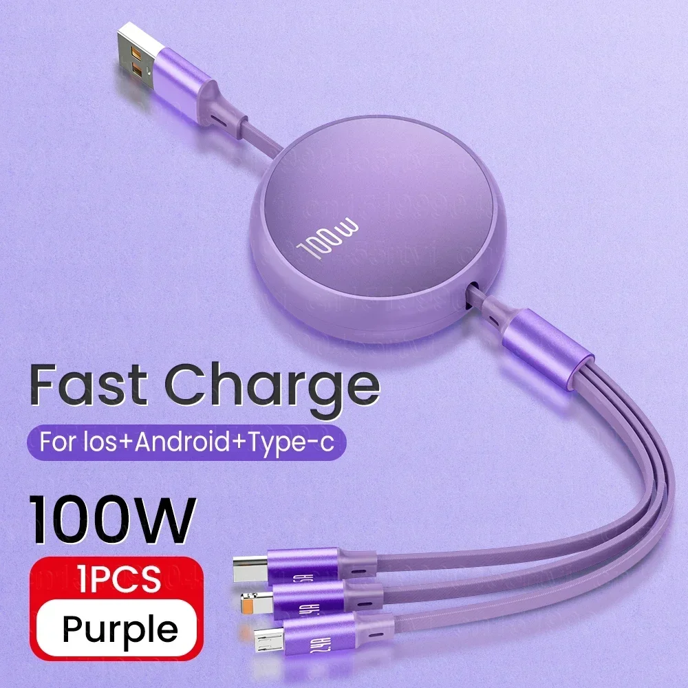 3-in-1 snel opladen USB-kabel Intrekbare draagbare micro USB Type C opladersnoer voor iPhone Samsung Xiaomi datakabel