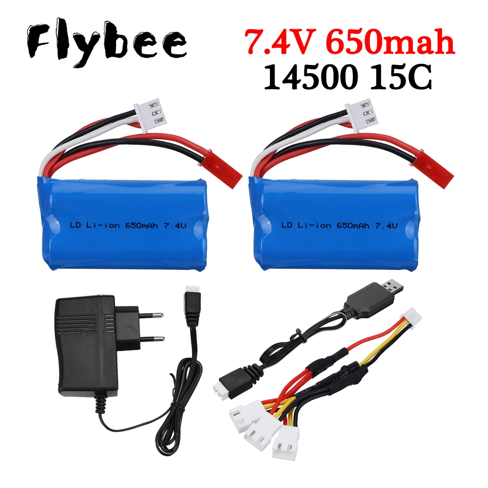 14500 7.4V Rechargeable battery For Syma F1 FX059 RC aircraft 2s 7.4v 650mah Li-ion Battery For FT007 RC Boats Toys Speedboat