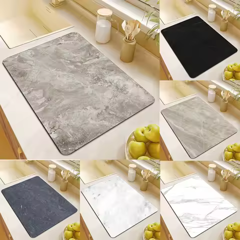 Estera Absorbente para Mostrador de Cocina con Estampado de Mármol, Control de Agua, Almohadilla de Secado de Platos Resistente al Calor, Estera de Secado para el Hogar