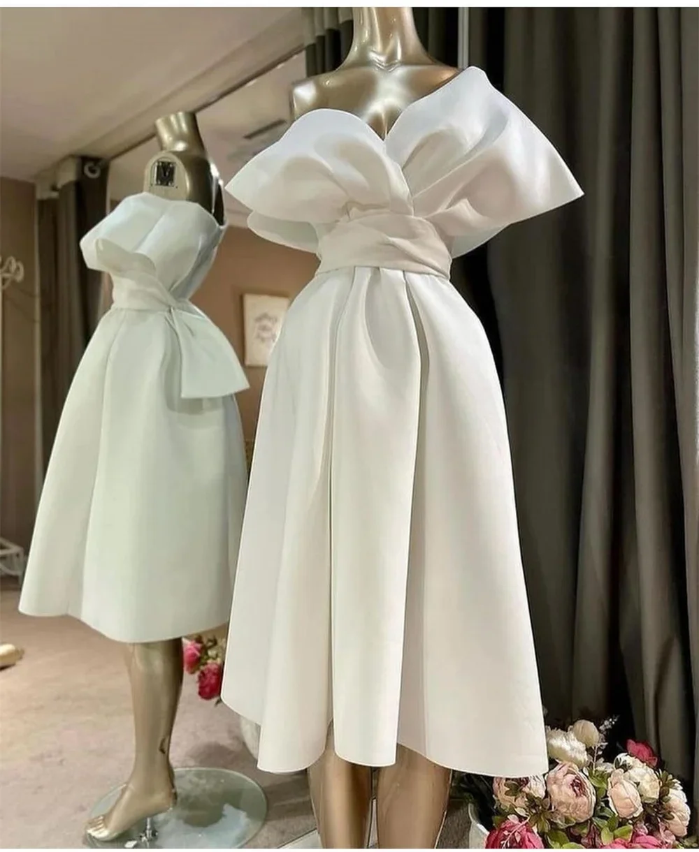 Customized Formal Dress Evening Dearin Off-the-shoulder A-line Ankle Length Skirts Fold Layered Knot Ribbon Bespoke Occasion Dre