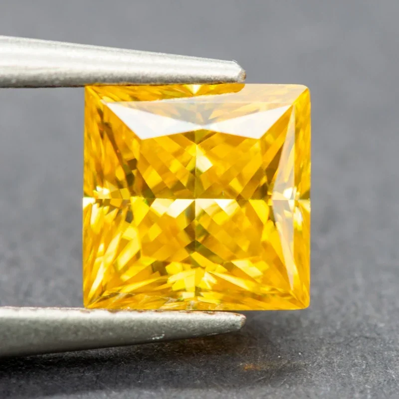 Moissanite Stone Princess Cut Golden Yellow Color Gemstone Lab Grown Diamond For Advanced Jewel Making With GRA Certificate
