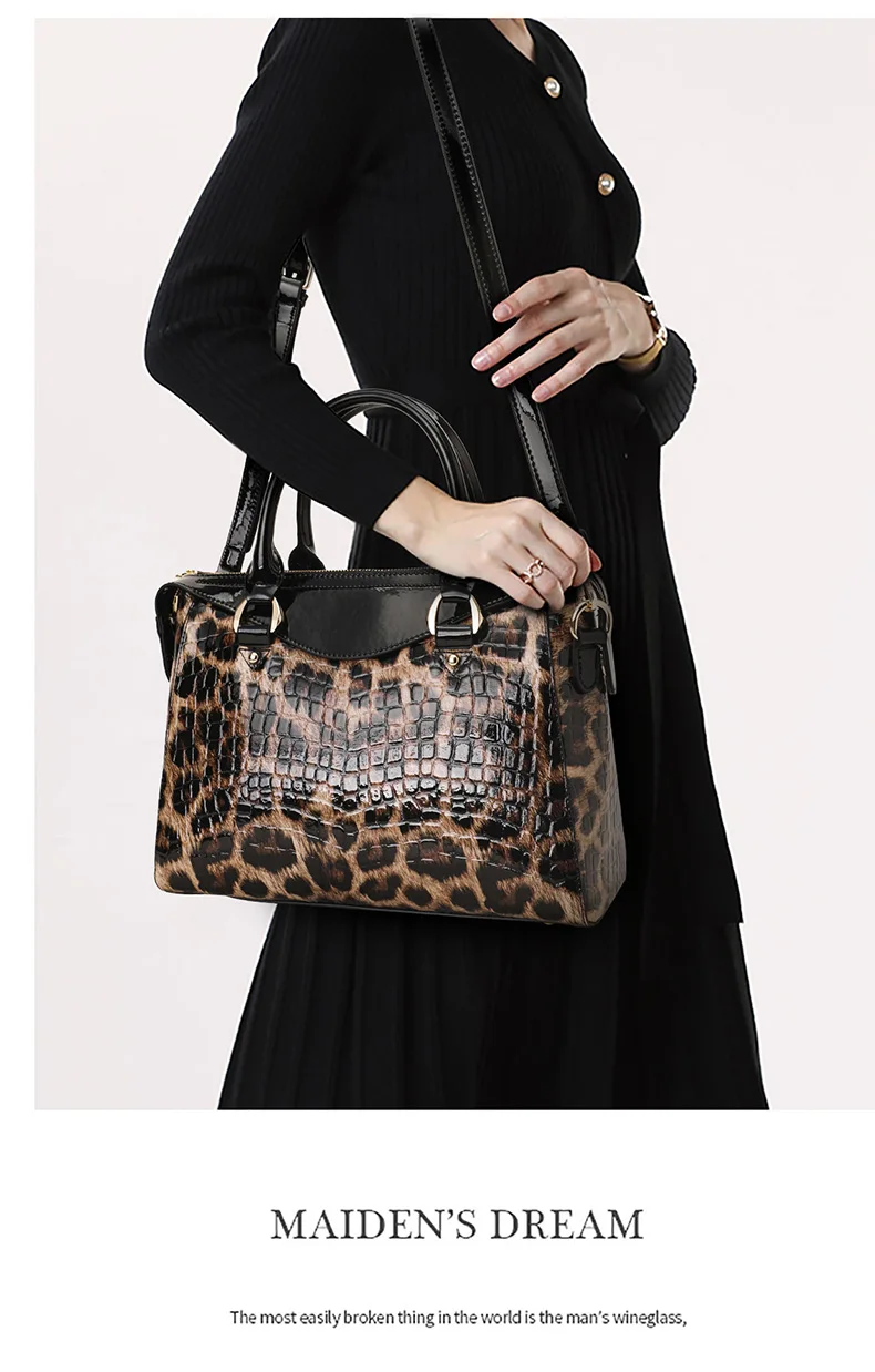 Genuine Leather Leopard Print Women\'s Bag 2024 New Fashion Women Handbag Versatile Cowhide Shoulder Bag Large Capacity Tote