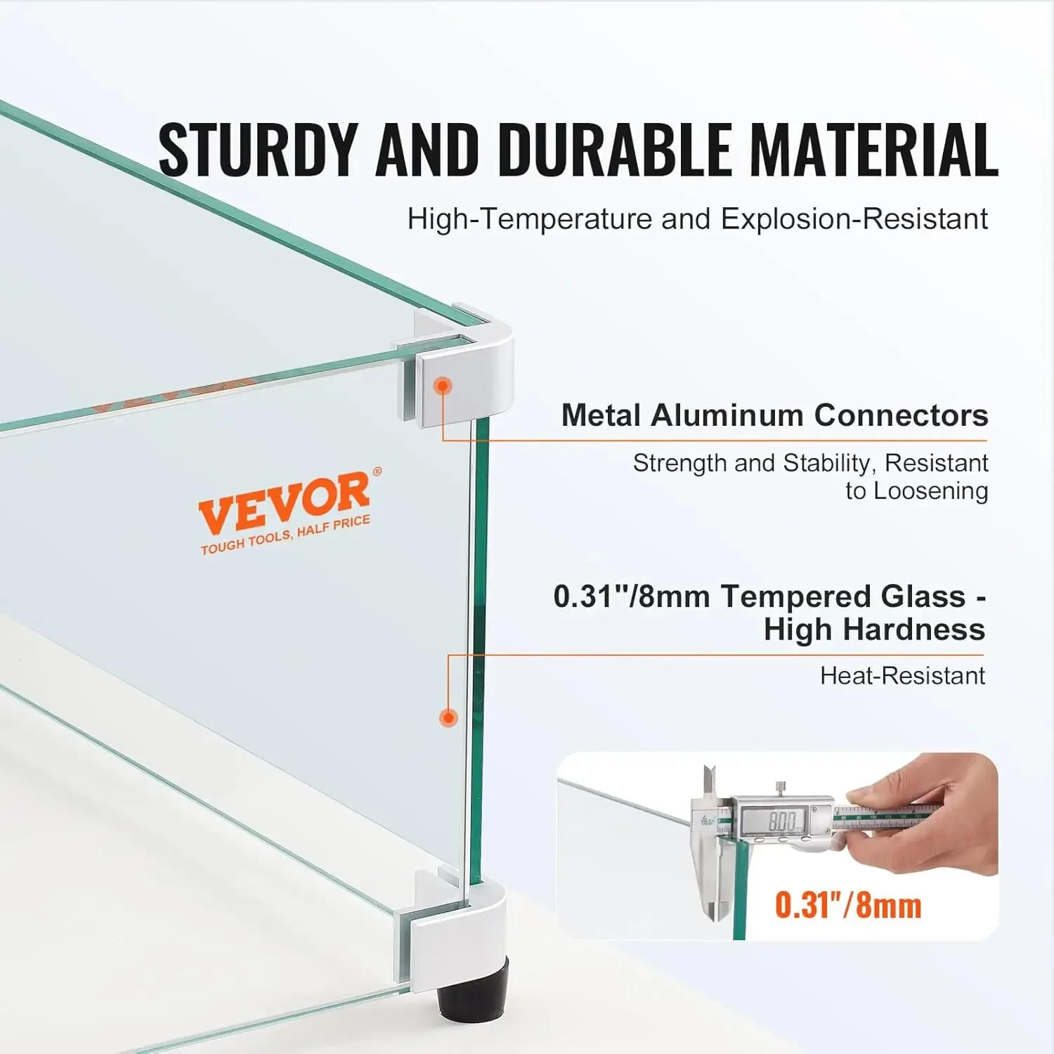 Protetor de vento de vidro para mesa retangular de fogueira 30 x 14 x 7,5 polegadas, painel de vidro temperado grosso e resistente com duro