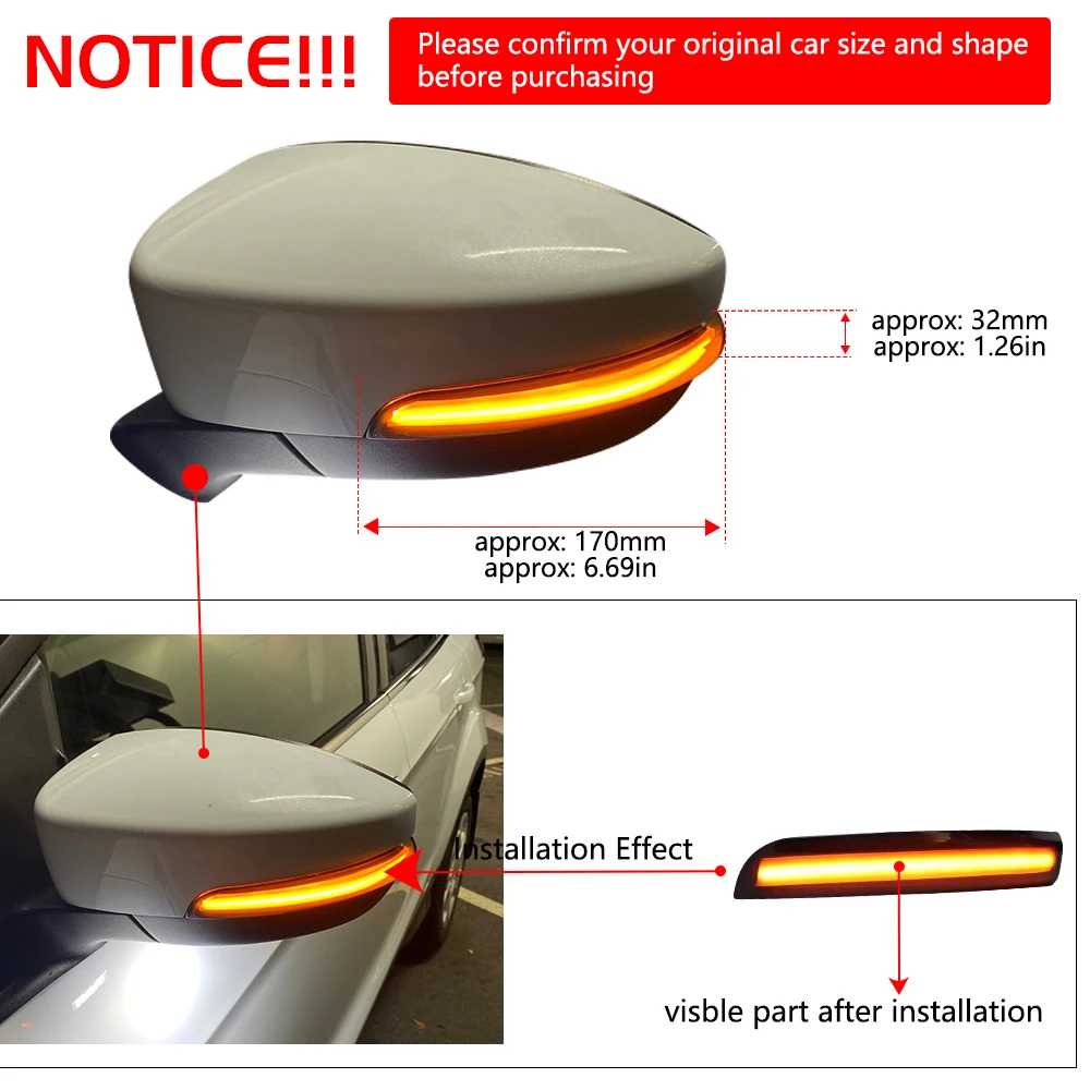 Scroll Dynamic Blinker LED Turn Signal Lamp Side Mirror Lamp For Ford Escape Kuga II EcoSport 2013 2014 2015 2016 2017 2018 2019