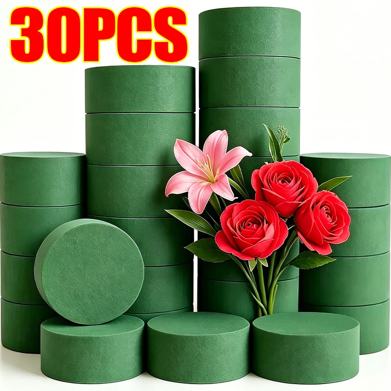 30/1PCS Green Round Wet Absorbent Sponge Blocks Floral Foam Blocks DIY Fresh Artificial Flowers Arrangement Tools for Wedding