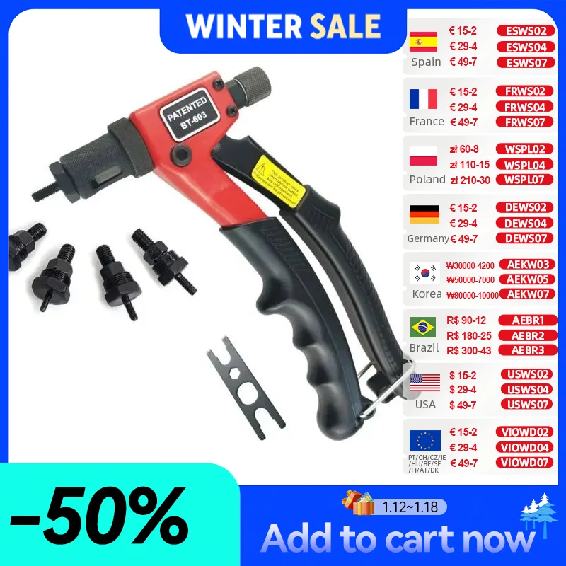 ALLSOcloser BT-603 Manuel Rivcirculation Pistolet Main Rivet Outil Kit Rivet Écrou Réglage Outil Écrou Setter M3/figuré/M5/M6