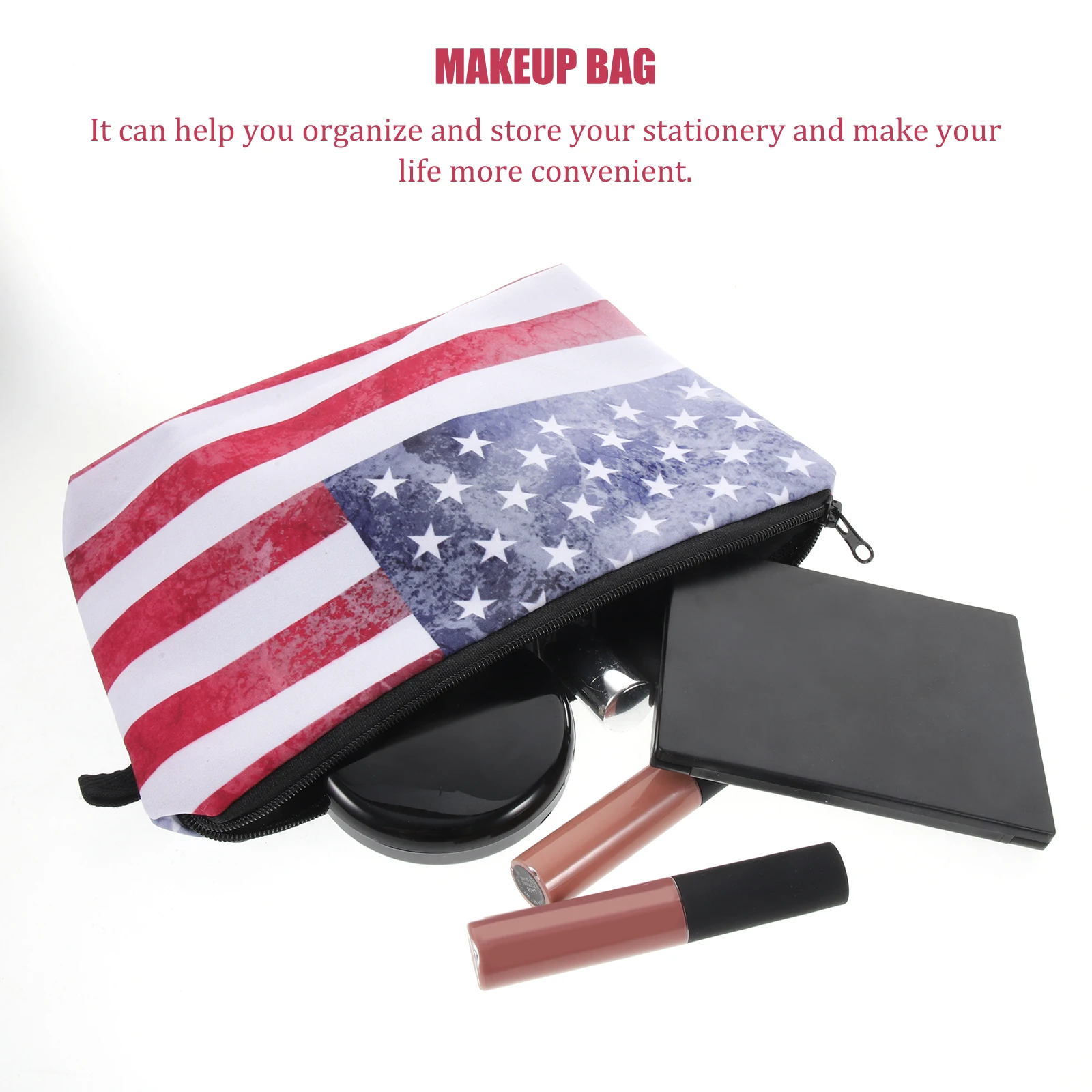 Tas Bendera Amerika 22X13 5CM Kotak Pensil Retro Kantong Pena Ritsleting Penyimpanan Sekolah Tahan Lama Dapat Dicuci Multifungsi