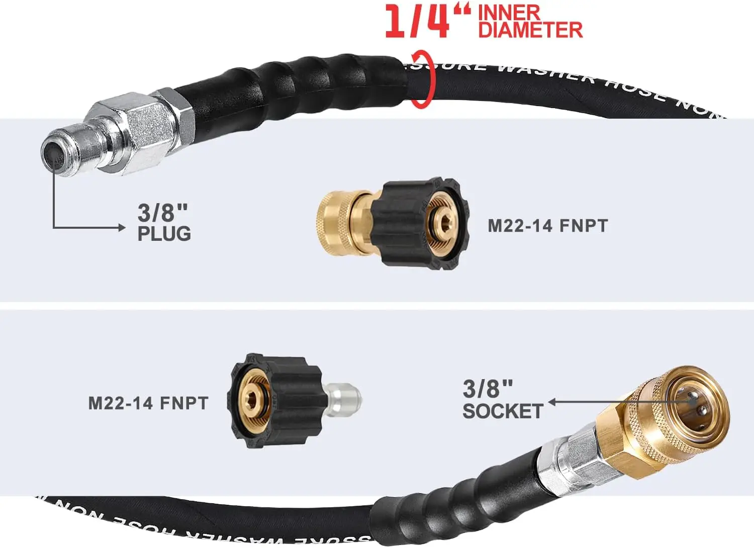 Mangueira de lavadora de pressão resistente a torção YAMATIC 1/4 "100FT, mangueira de lavadora de energia 4000PSI resistente ao desgaste, fio de aço trançado quente e frio