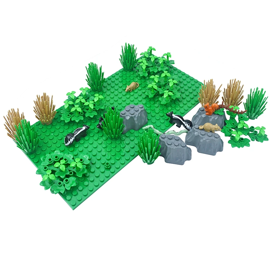 DIY Pflanzen Dschungel Wald Busch Szene Tropische Wildtiere Eichhörnchen Schlange Baum Fels Habitat Bausteine Zusammengebautes Kinderspielzeug – Detail 6