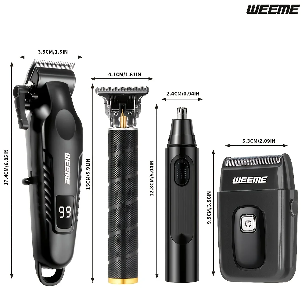 WEEME 4 in 1 Men Grooming Kit LCD Display USB Rechargeable Hair Clipper Beard Trimmer Nose Trimmer T-Blade Shaver Gift for Dad image 6