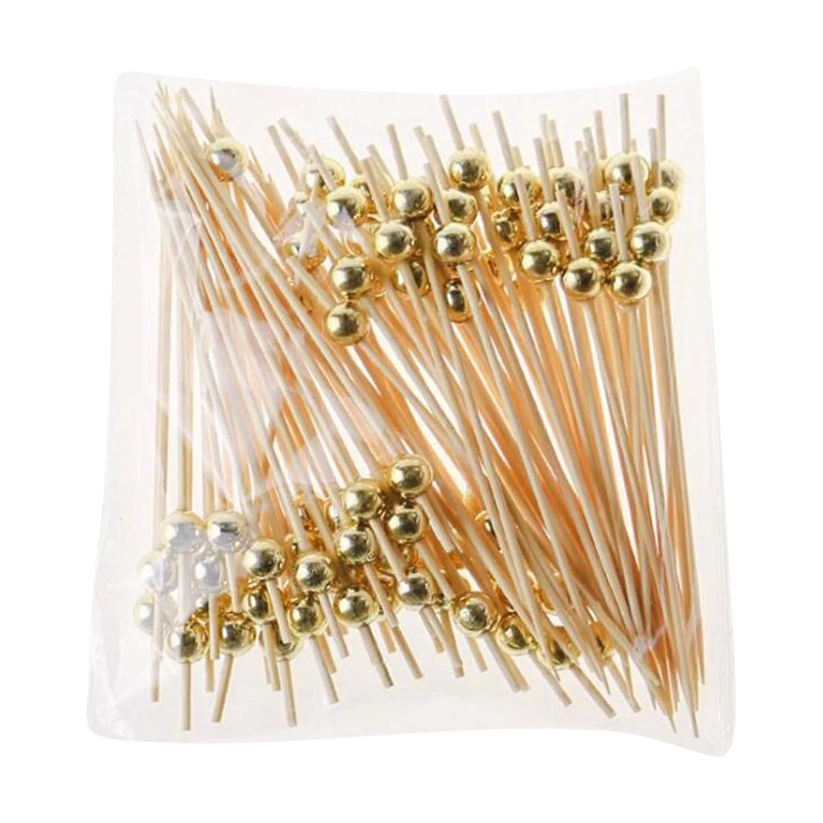 

Bamboo Cocktail Picks Gold Beads Bamboo Fruit Sticks Kids Cocktail Decoration Salad Buffet Toothpick Wedding Party Supply