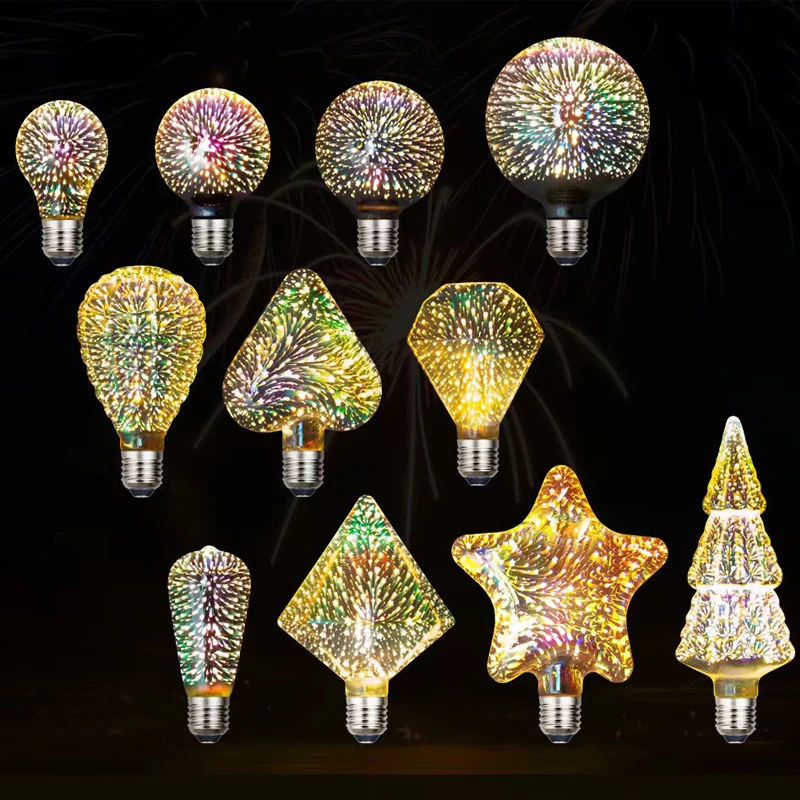 Star Fireworks Lamp 3D LED Bulb Decoration E27 6W 85-265V Vintage Edison Light Bulb Holiday Night Light Novelty Christmas Tree