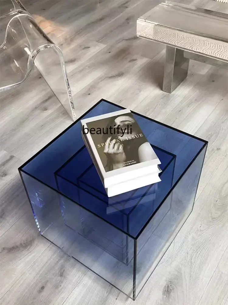

lhyE1001 ss ss newNordic Creative Gradient Acrylic Tea Table Modern Living Room Sofa Transparent Side Table living room furnitur
