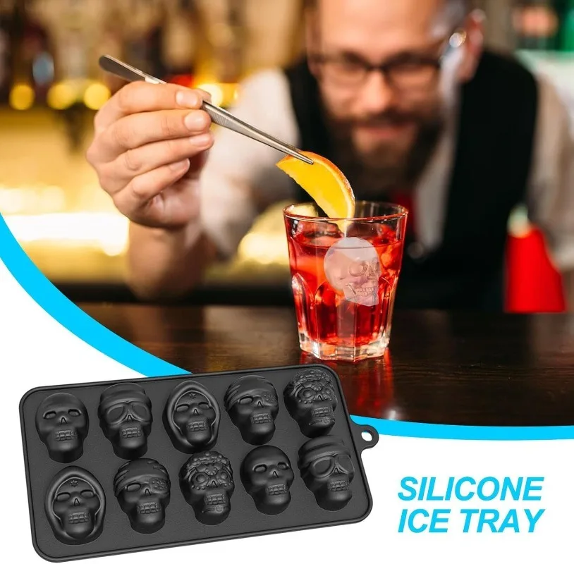 3D Skull Ice Mold | Homemade Halloween Ice Mold Tray, Reusable Ice Making Accessory for Chocolate, Ice Cream, and Jelly