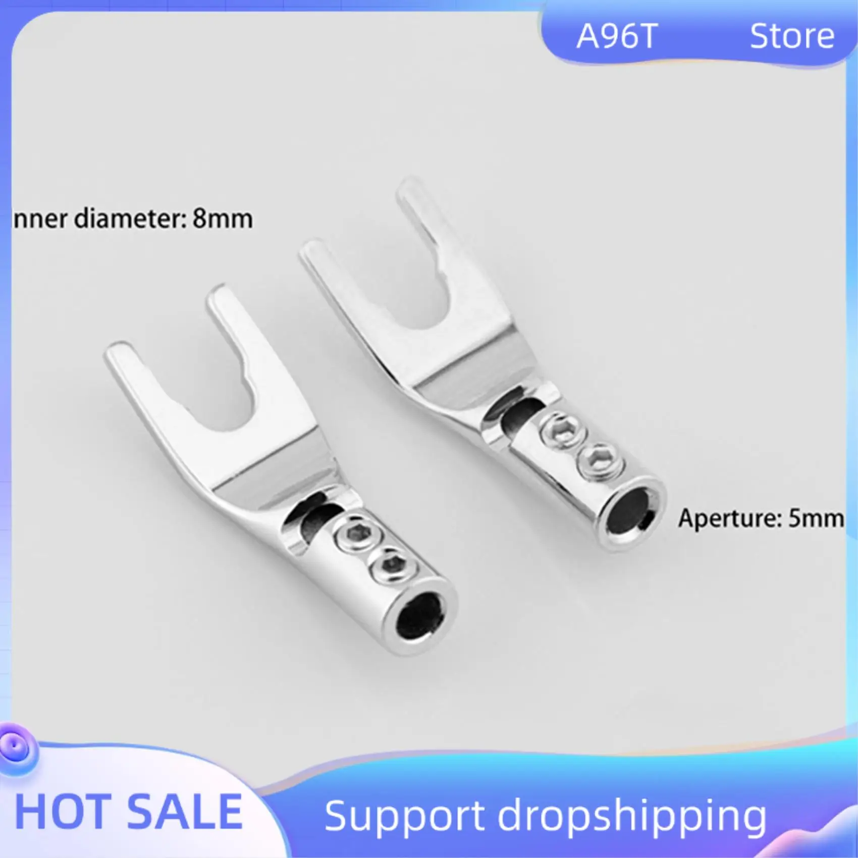 

A96T 8 PCS Audio Jack Y Banana Plug Solder Wire Connector U/Y Rhodium Plated Copper Screw Fork Hifi Speaker Spade Connector