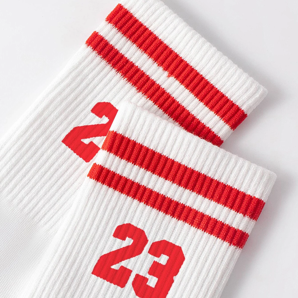 5/10 Pairs Men\'s Crew Socks, Number 23 And Stripe Design, Anti-odor And Sweat Absorbent, Casual & Stylish