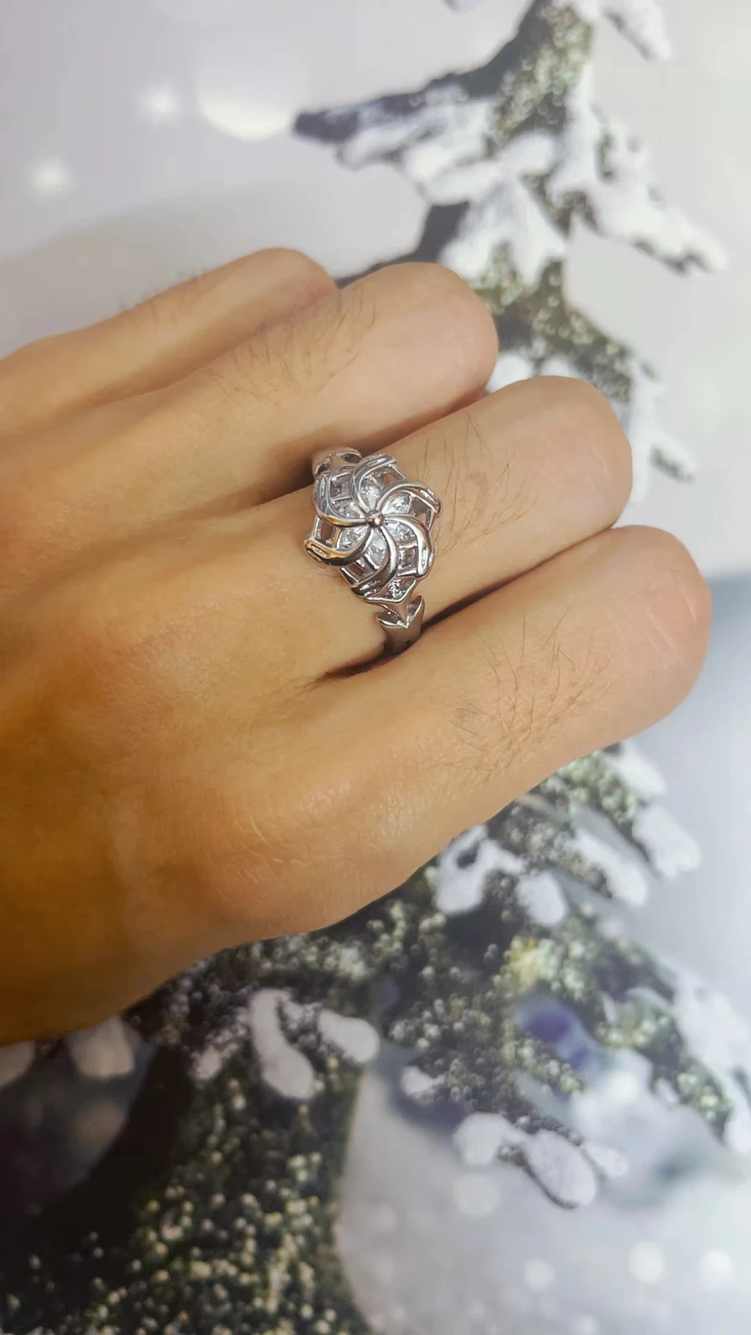 Anello da donna autentico in argento sterling 925 Anello da fidanzamento con zirconi Galadriel Nenya