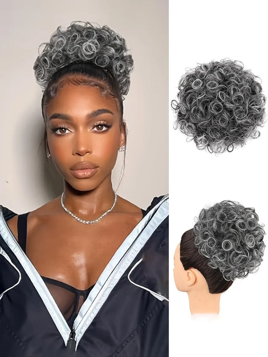 

Пушистый вьющийся серый пучок на клипсе — синтетические волосы для наращивания из высокотемпературного волокна, натуральные грязные резинки для волос для женщин