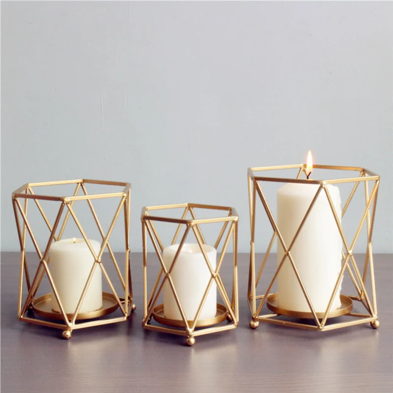 Nordic Style Wrought Iron Geometric Candle Holders Home Decoration Metal holder Crafts candlestick candelabros