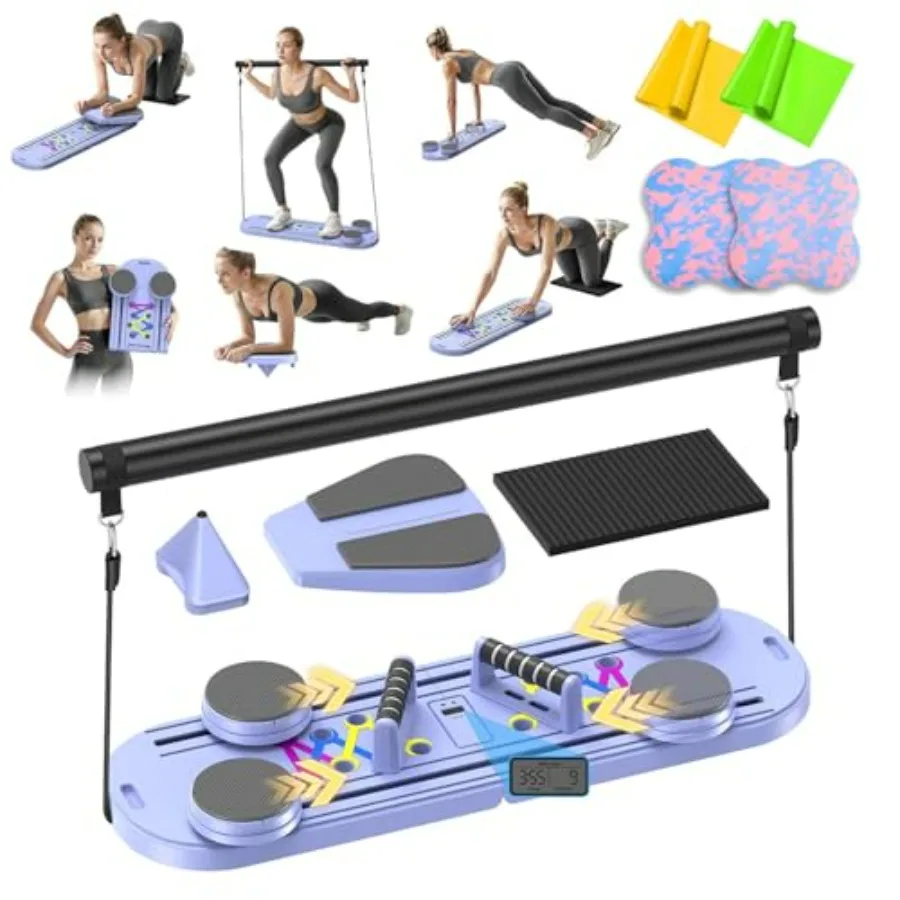 

Pilates Reformer Board for Home Workout 15-in-1 Foldable Pilates Board with Resistance Bands Portable Ab Core Training Equipmen