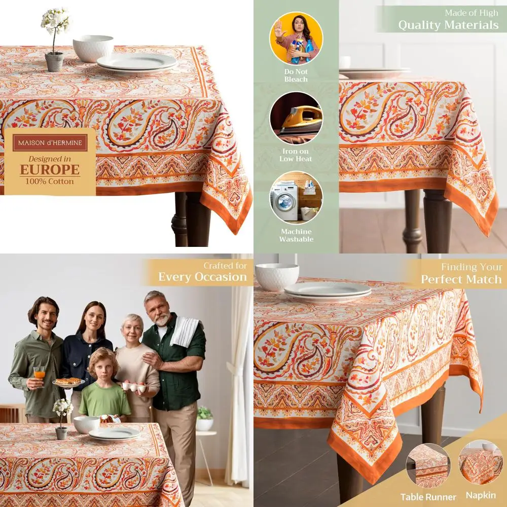 

Хлопковая прямоугольная скатерть 60x108 дюймов, многоразовая для повседневного использования на осень, День Благодарения