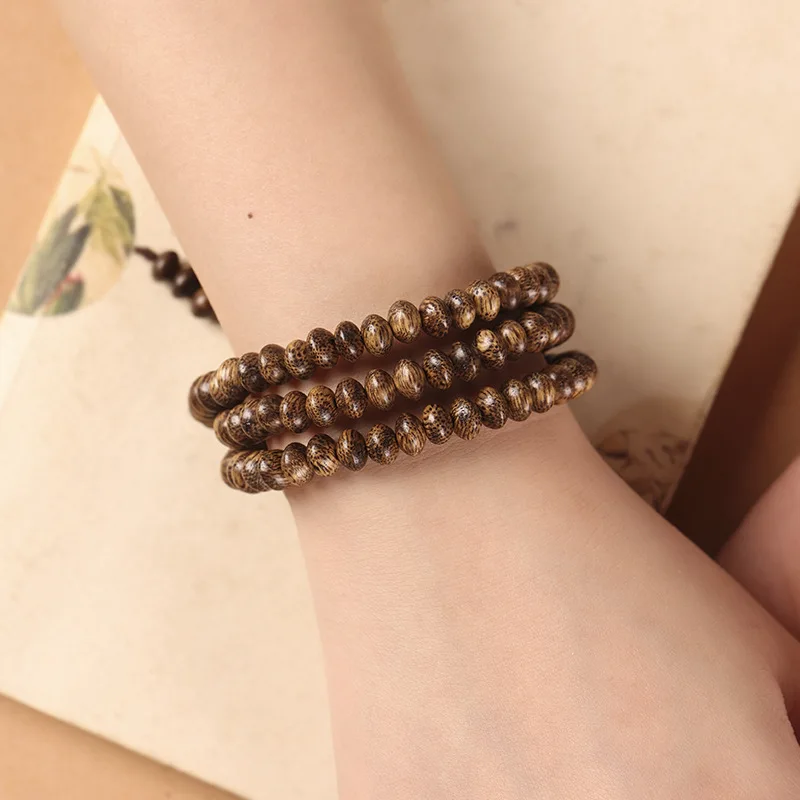 Authentic Kalimantan Agarwood abacus beads hand string 108 Buddhist rosary bracelet men women couple Chinese style necklace text