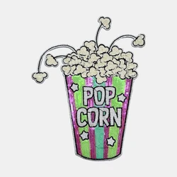 1 Piece 23*18.5 cm Sequined Pop Corn Patch Fashion Shining Iron on Patch for Clothing DIY Decoration Accessories Back Adhesive