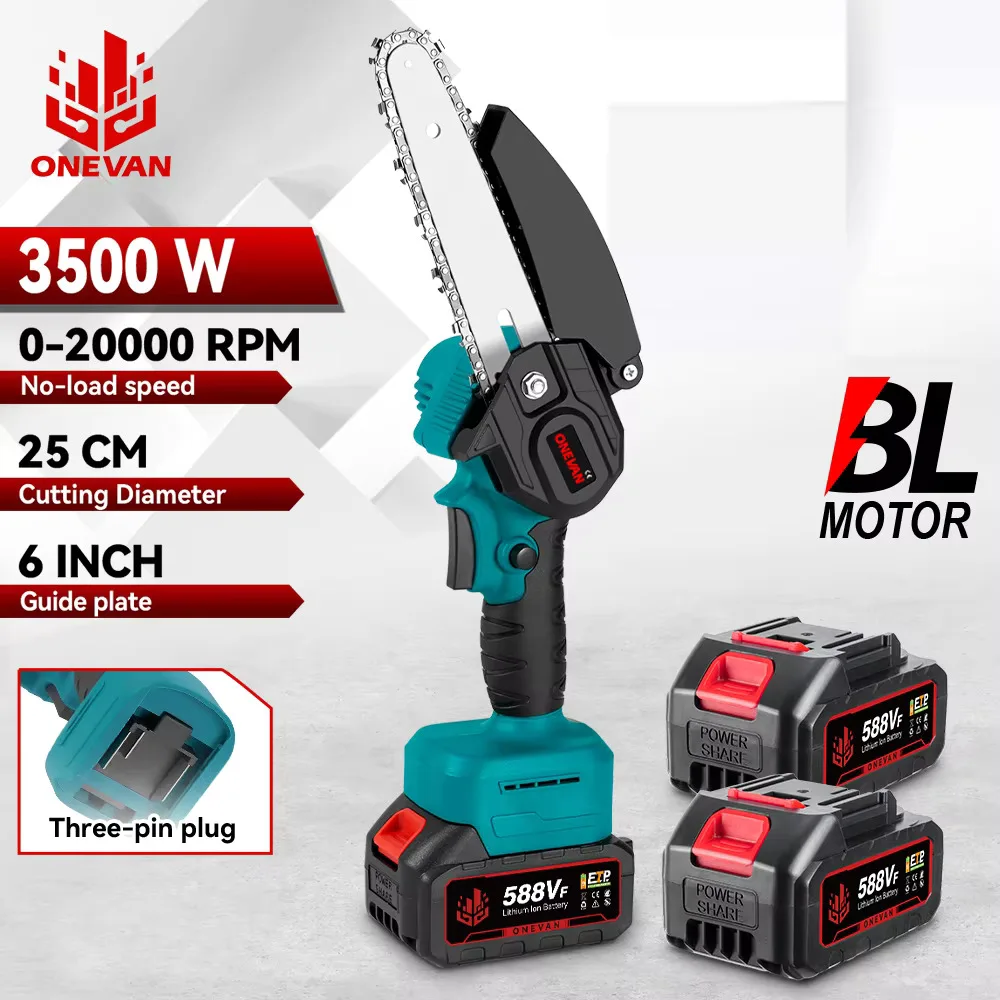 ONEVAN 3500 W 6 Zoll Bürstenlose Elektrische Kettensäge Schnurlose Tragbare Elektrische Säge Holzbearbeitung Power Tool Für Makita 18 V batterie Pin