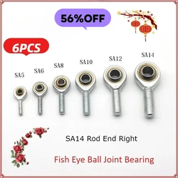 6PC SA14 Rod End Right Hand Fish Eye Ball Joint Uniball Joint Male  T/K Metric Thread Bearing Shaft  14mm